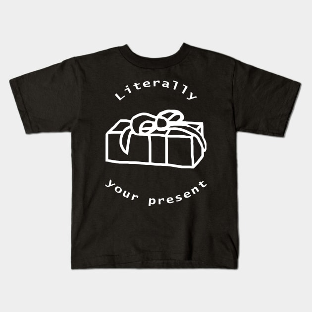 White Line Your Present with Gift Box Kids T-Shirt by ellenhenryart